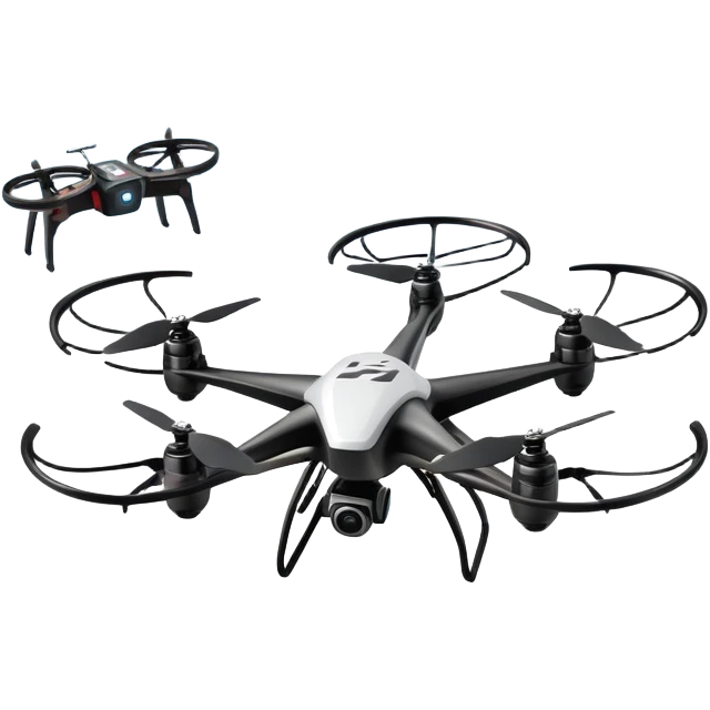 An icon showing a racing quadcopter drone in the foreground, flying at high speed through a course filled with obstacles and checkpoints. Other drones zoom in the background over a dynamic landscape. Transparent background highlights the thrill and precision of drone racing. emoji