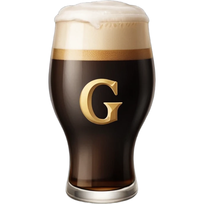 Guiness stout glass with letter 'G', filled precisely to the horizontal midline of the 'G', perfectly 'splitting' the letter. emoji