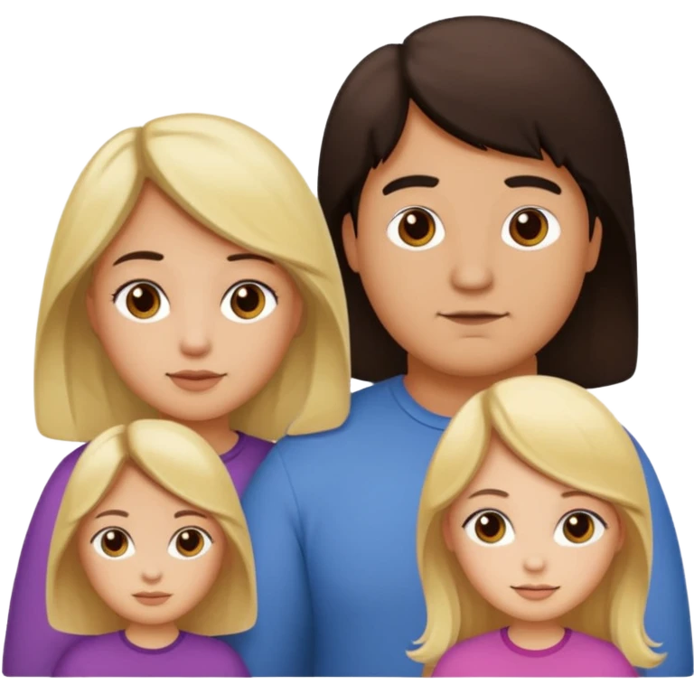 Familia de 4 personas : Hombre gordito,pelo oscuro, Mujer pelo cafe, hija pelo mono , hija pelo oscuro. emoji