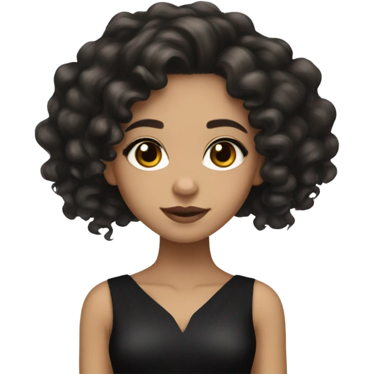 Light skin girl with black long curly hair, brown eyes, black Chanel dress emoji