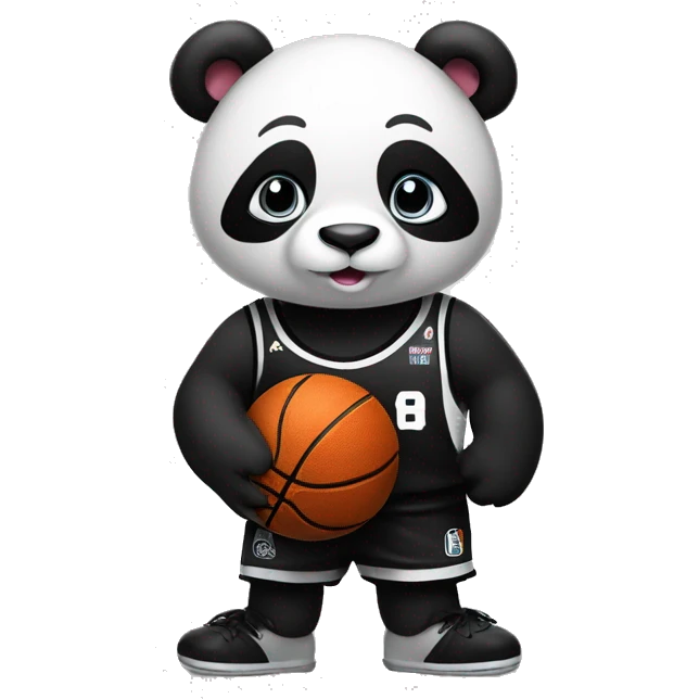 panda in black and white basketball uniform with basketball ball in his hands emoji