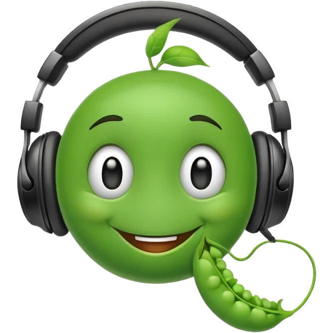 smiling green pea with headphones emoji
