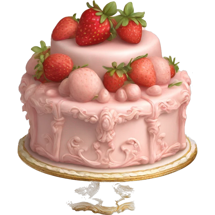 vintage rococo highly detailed pale pink cake with strawberries emoji