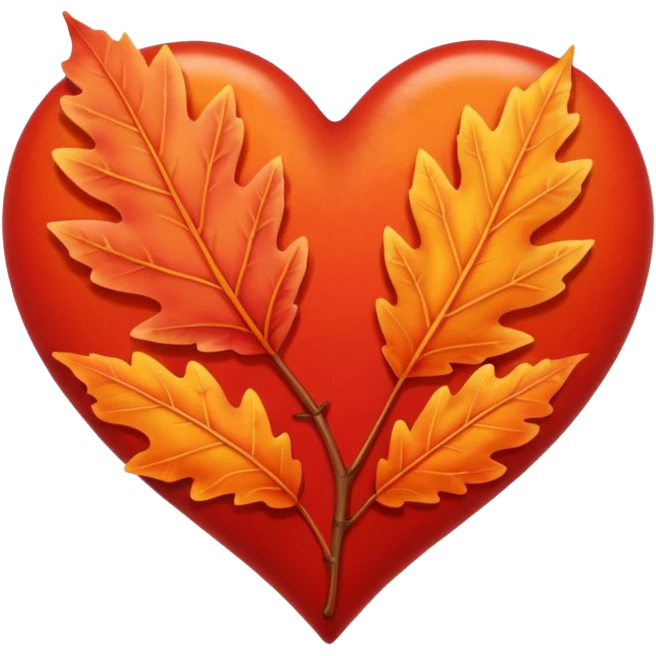 heart with a Autumn leave, clean digital illustration emoji