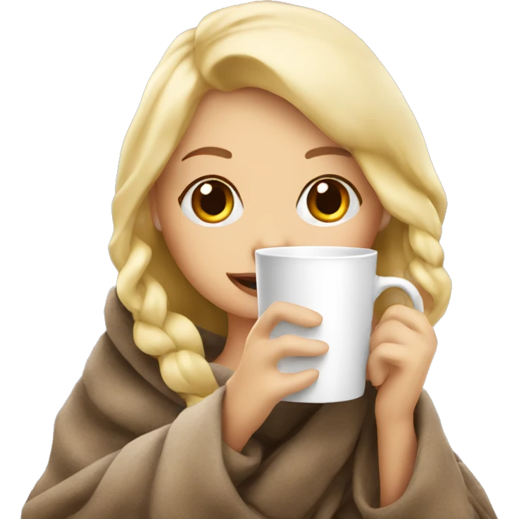  Cute Blonde girl wrapped in blanket drinking coffee emoji