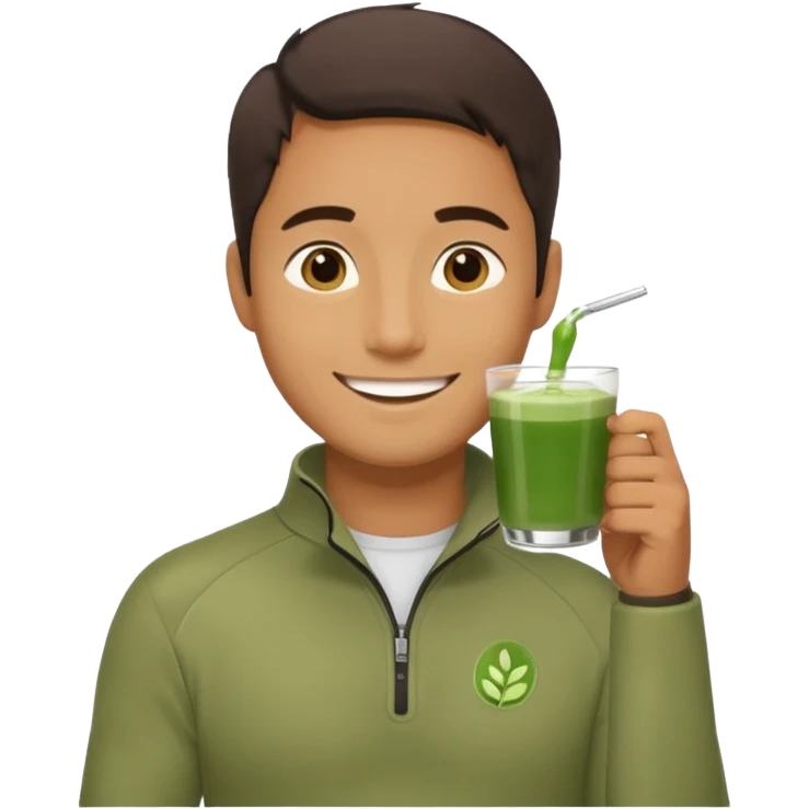 Guy chilling with a quarter zip and matcha tra emoji