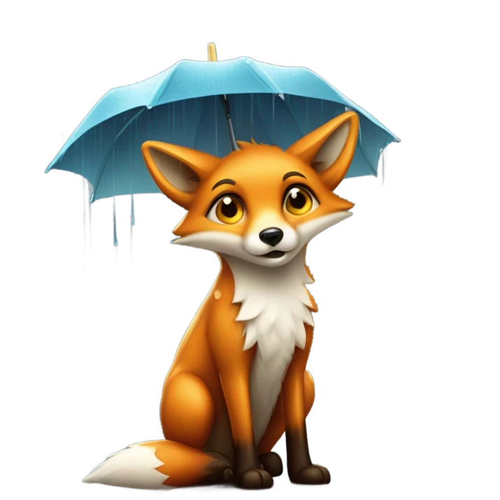 kawaii fox on rain emoji