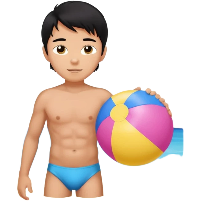 Hawaiian boy with black hair with pink highlights and a swimsuit, with beach ball emoji