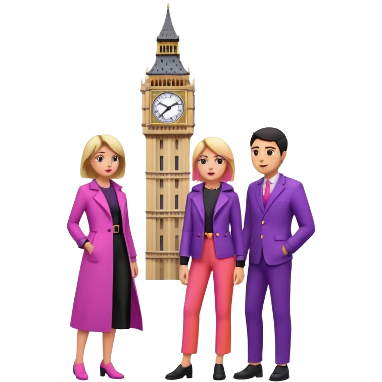 London Big ben and couple is seeing toward big ben and keep couple dress colourful pink,purple,orange,black and some lights emoji