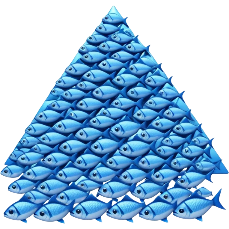 large pile of blue fish in a triangle-pyramid formation, iPhone Apple emoji style, between 2D and 3D, variation 2 emoji
