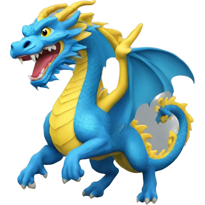 blue chinese dragon with a yellow mane running emoji