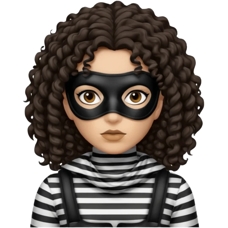 woman with robber mask concerned dark curly hair and robber outfit emoji