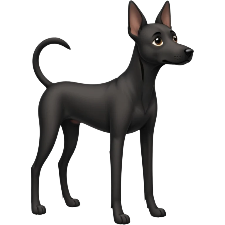 Full black dog like full body dog emoji, Drooping ears, short muzzle, medium coat, stocky build, slender long legs emoji