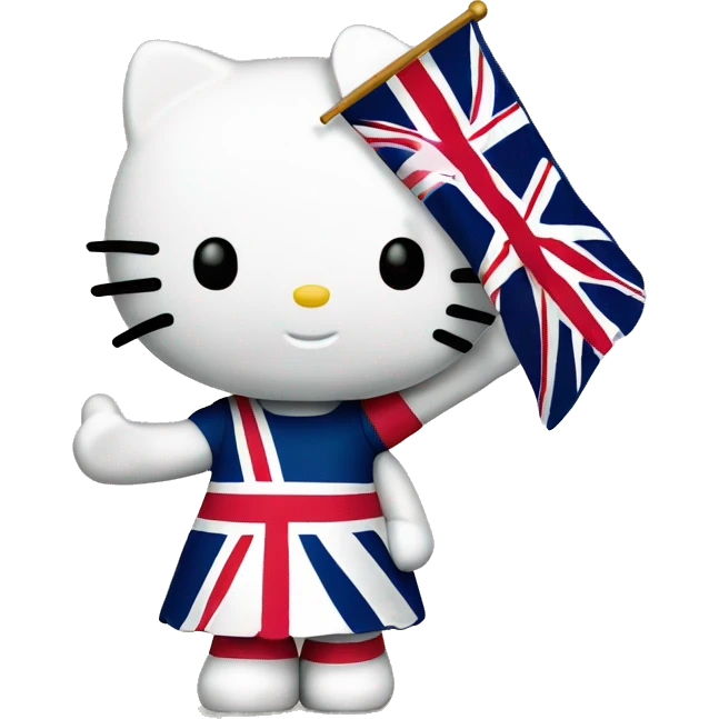 Hello kitty waving the English flag emoji