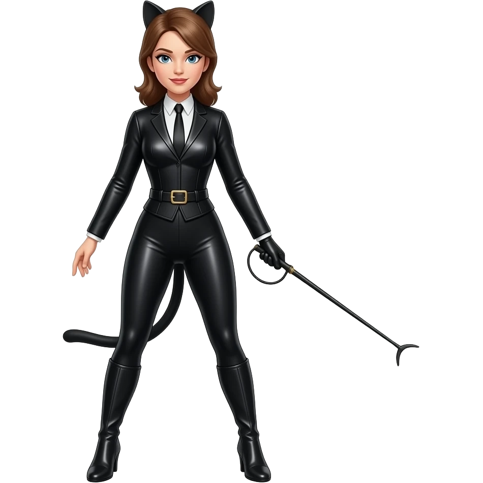 woman in a catsuit with a riding crop standing with her legs apart emoji