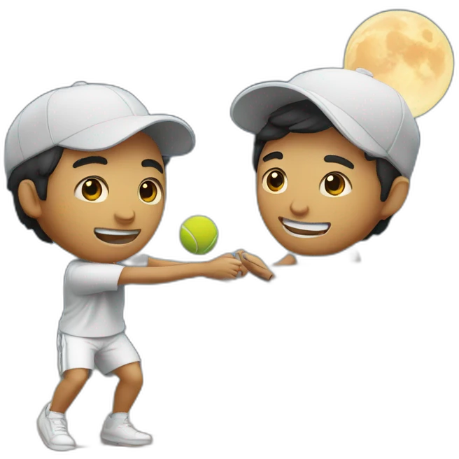 Asian man and Mexican man playing tennis under the moonloght emoji