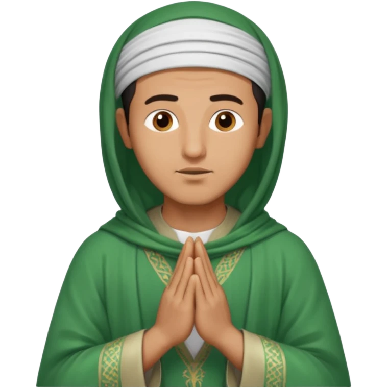 an Algerian man praying, dressed in green with a djellaba emoji