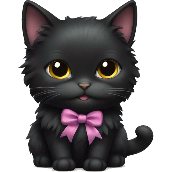 Fluffy black cat with bow emoji