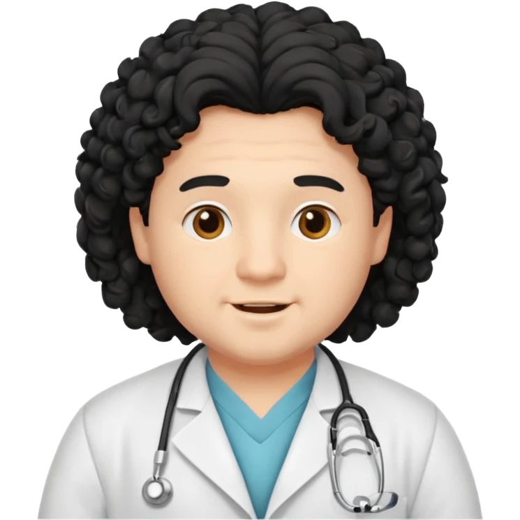 a young chubby male doctor with black long curly hair and cheerful face without gpasses emoji