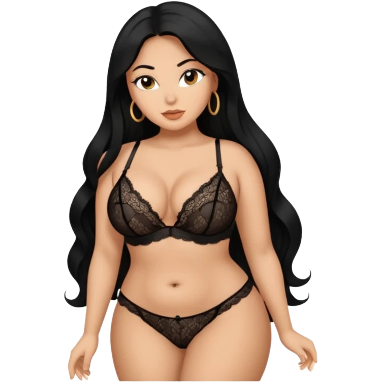 Curvy busty  tan Latina Woman with long black hair in lingerie found sexy poses emoji