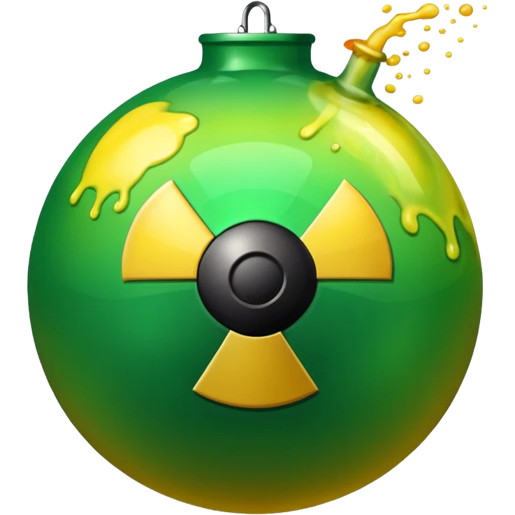 create a poison bomb which is radioactive in color, make the poison inside spoiling out and make the bomb gradient from green to yellow, make the bomb a sphere, dont add a radioactive symbol in the middle emoji