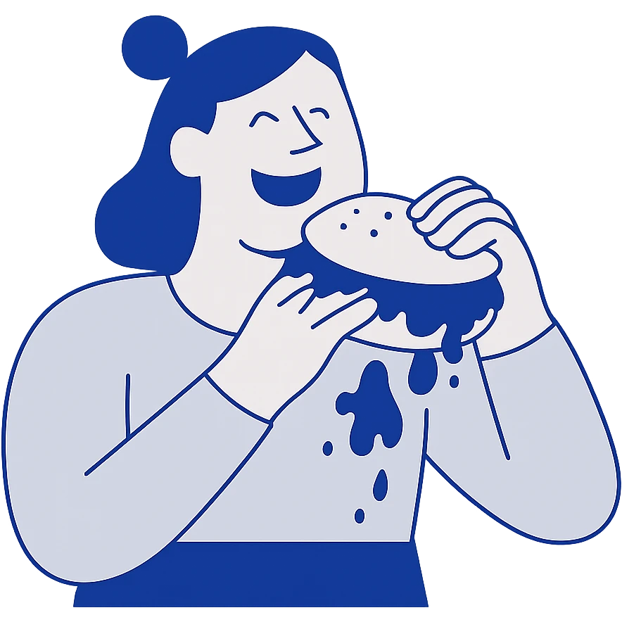 happy person with messy hands eating a sloppy joe emoji