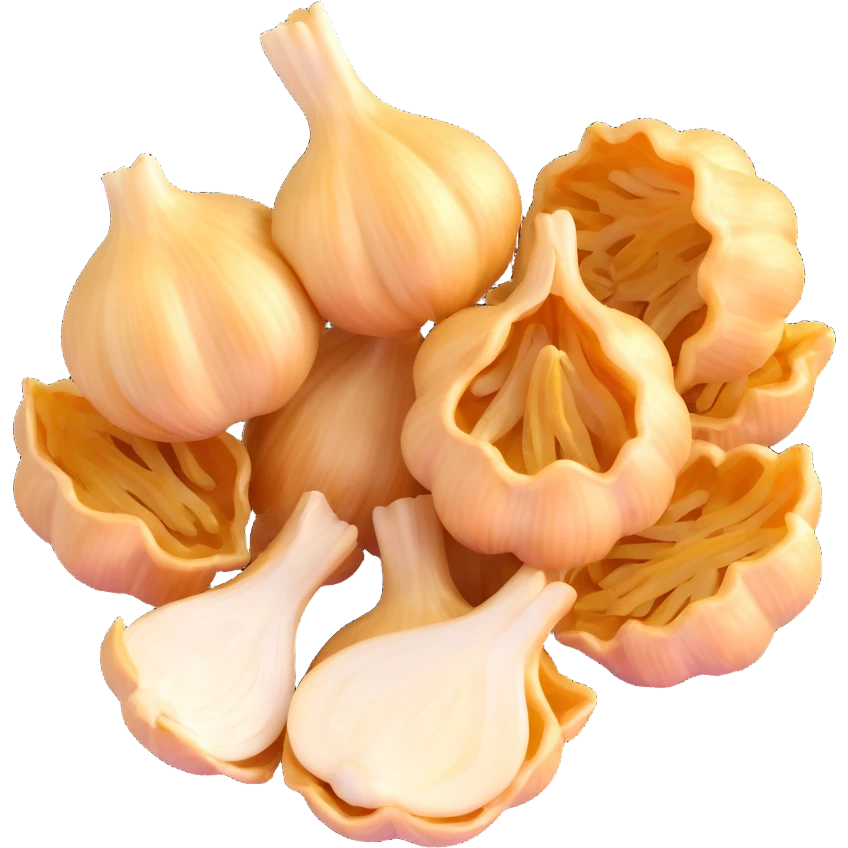 crispy fried garlic, clean, minimal, cute, well-lit, soft shadow, white background emoji