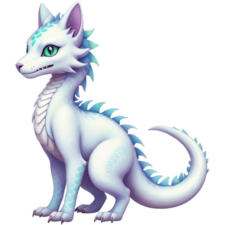 Kawaii white pastel iridescent beautiful pretty elegant divine edgy fantasy feline-vernid-sergal-Haku-dragon-fursona animal creature, full body with intricate markings  emoji