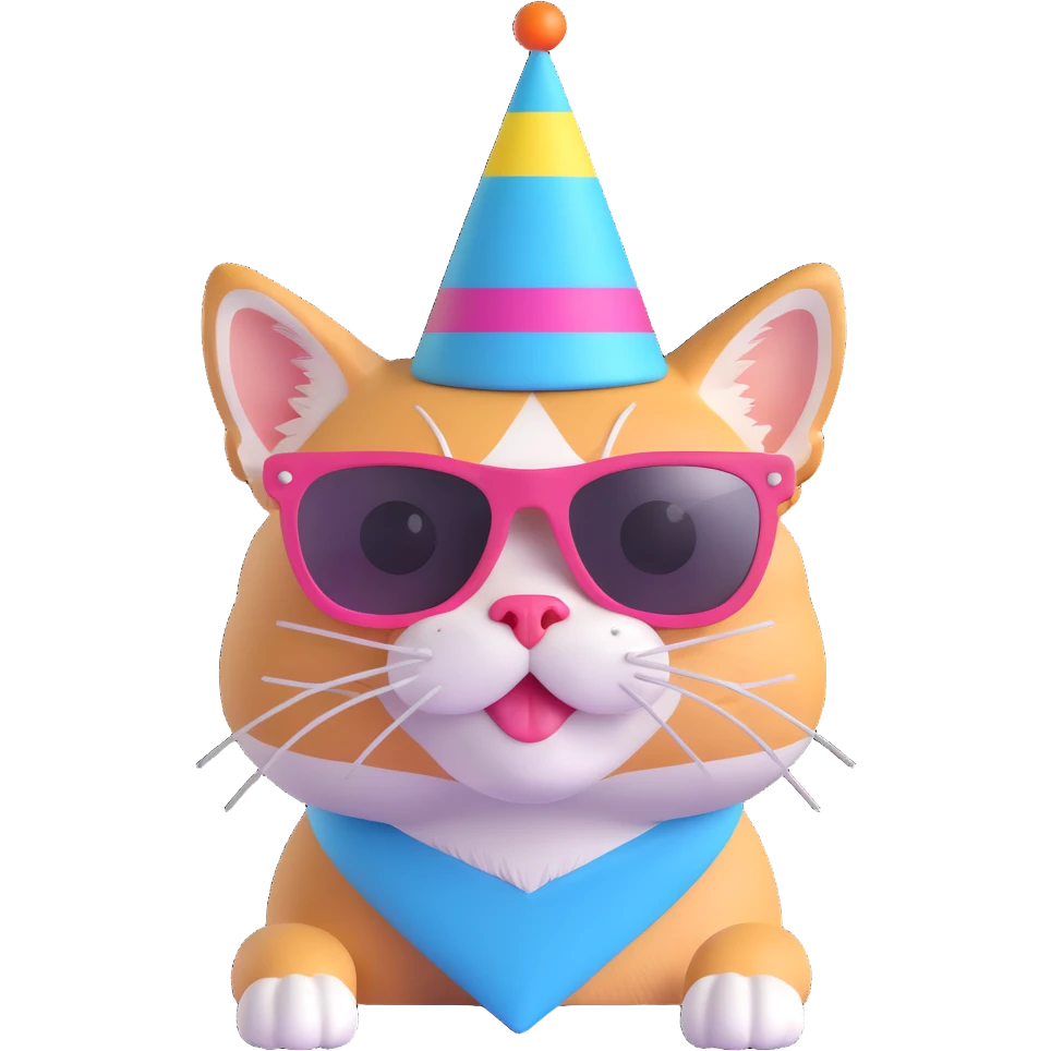 cute animal cat or dog wearing party hat and sunglasses ready for Friday fun emoji