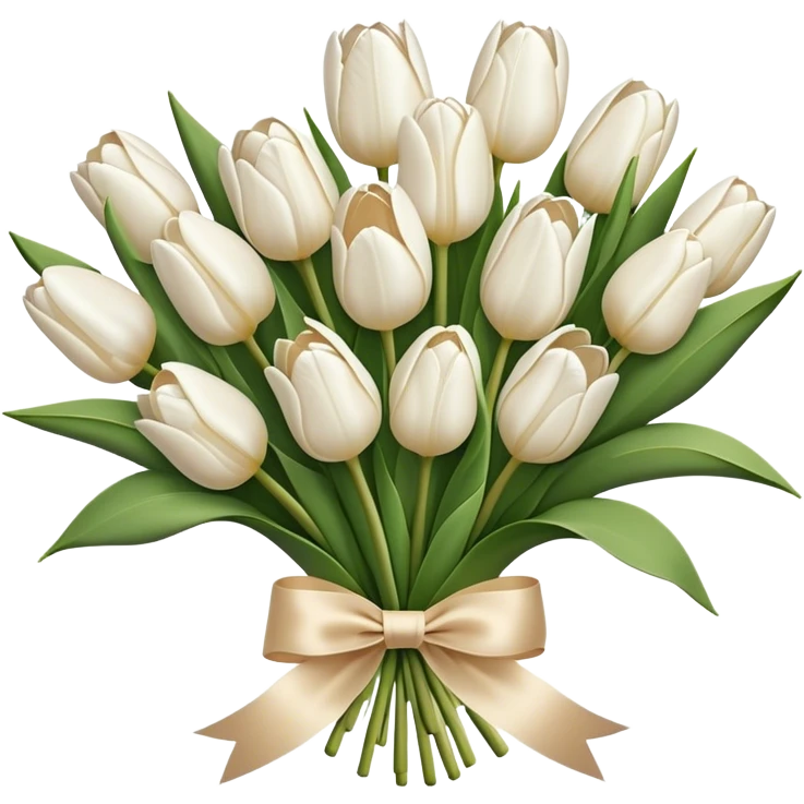 bouquet of white tulips with beige satin ribbon emoji