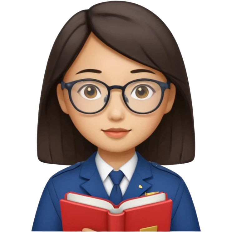 A student, asian girl, wearing glasses, uniform, hold book in front of their chest emoji