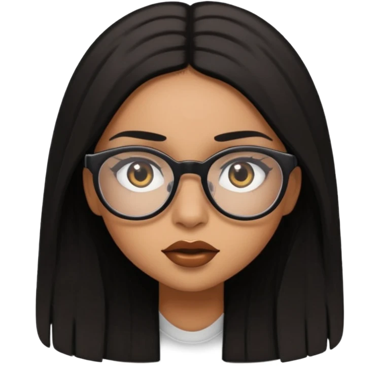a light skinned brown girl with black straight long hair with long lashes and with glasses and mad emoji
