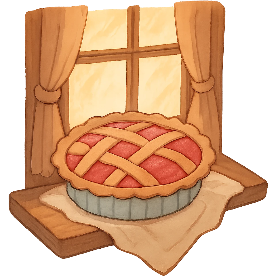 pink pie cooling on a windowsill, homey emoji