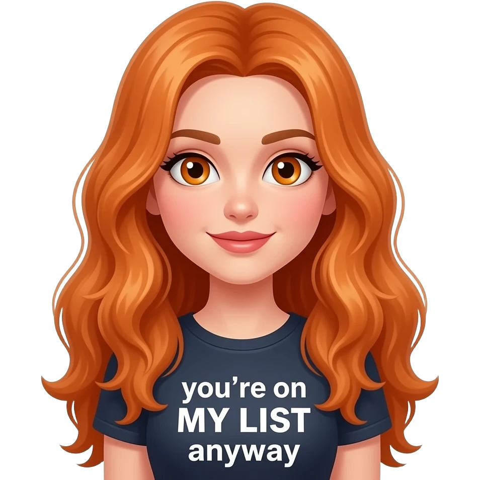 sexy girl with overlong ginger hair and ginger eyes a top with ... you're on MY LIST anyway written on it emoji