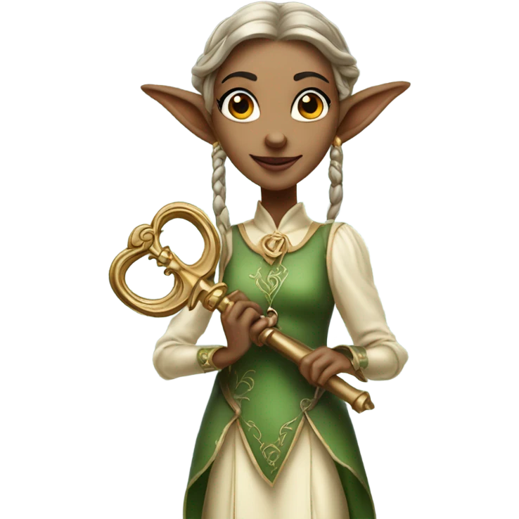 an elf woman login holding a big key emoji