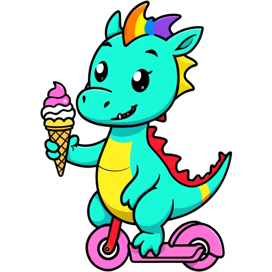 rainbow dragon eating ice cream while riding a unicycle emoji