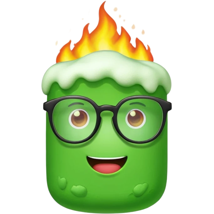 burning green marshmallow with ,glassess, just marshmallow emoji
