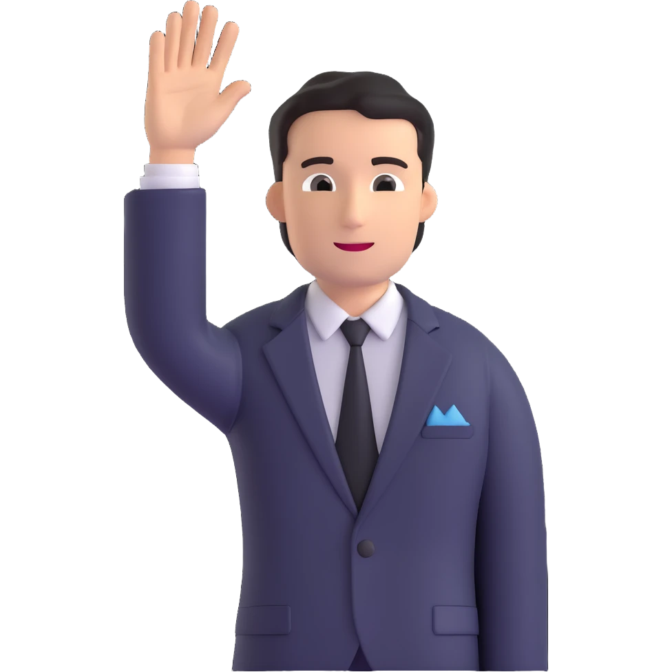 man in a suit raising his hand emoji
