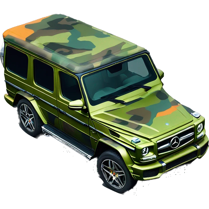 Young Dolph luxury clothes,blue diamond chain on,getting inside/not all the way in,just opened car door to his all orange and green colored,whole car painted army camouflage, Mercedes G Wagon emoji