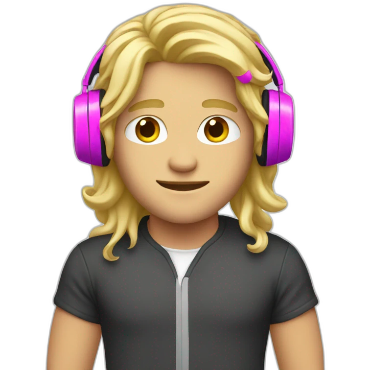 blond guy with long hair and pink headphone emoji
