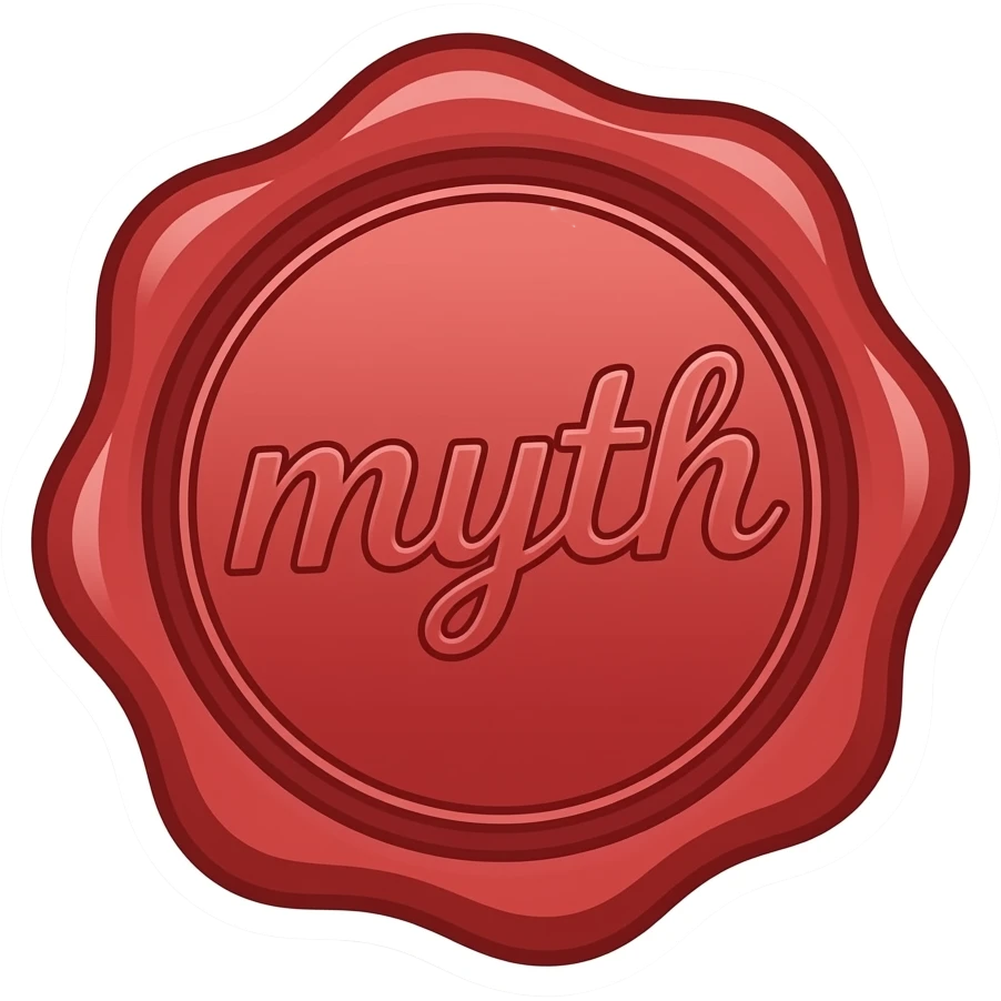 minimalistic line art sticker of red wax seal with the word ‘myth’, elegant thin strokes, pastel tones, clean vector design, no background, modern aesthetic, 8k emoji