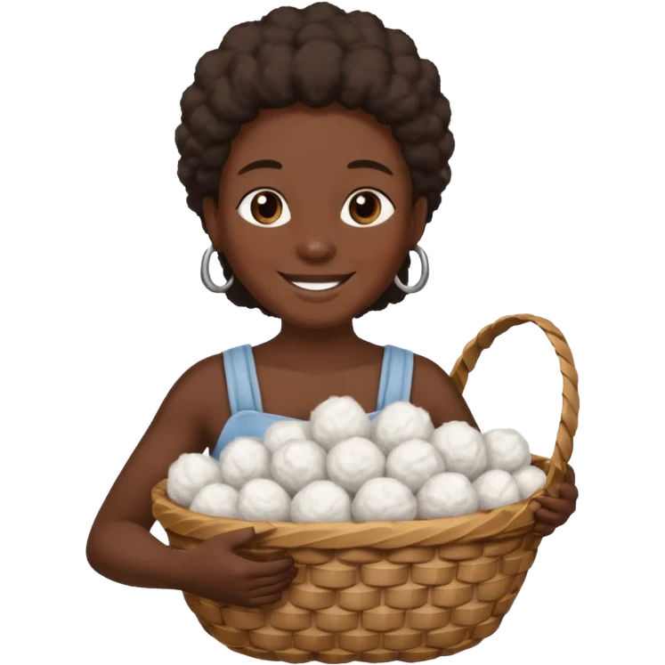 smiling adult slave holding a basket with cotton emoji