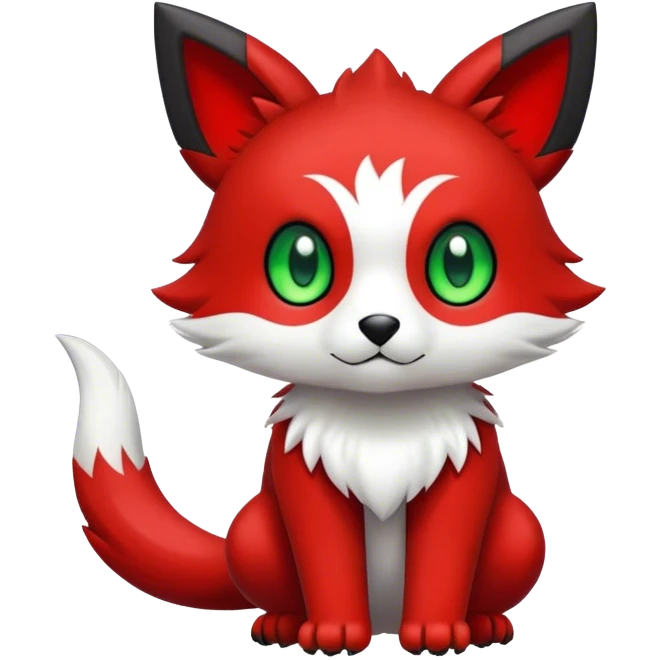 Cute cool black red animal hybrid Fakemon full body, green eyes, white belly, white muzzle emoji