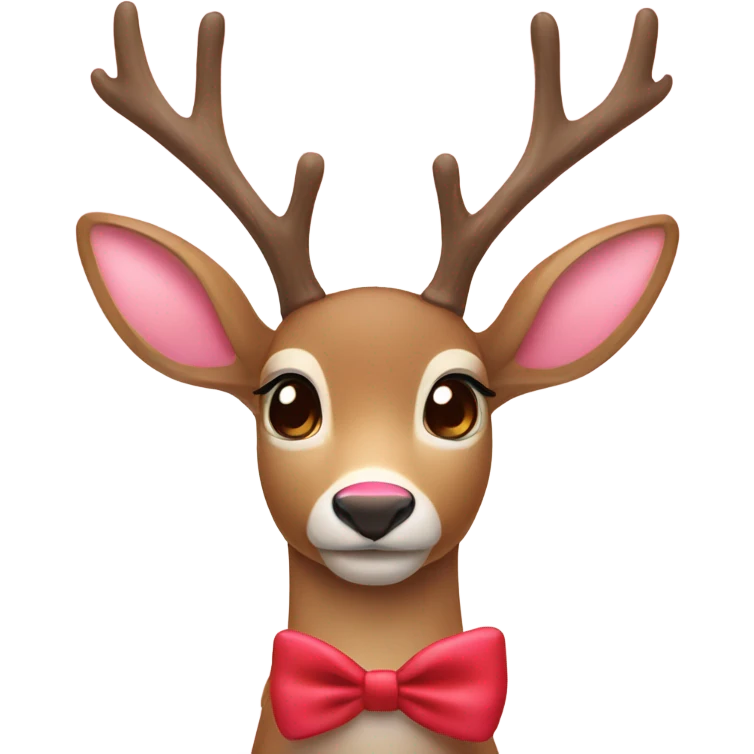 Christmas deer with red nose and pastel pink bow emoji