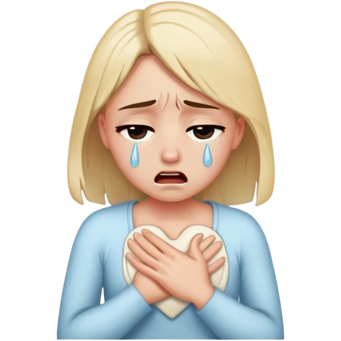 a girl crying in pain holding her chest, heartbreak, tears streaming down face emoji