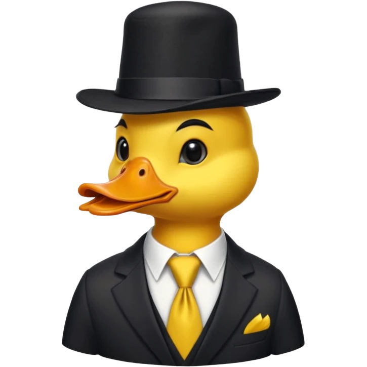 duck wearing a black tall hat and tie  emoji