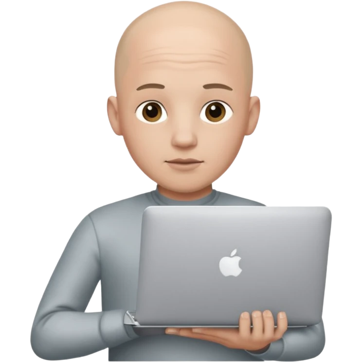 bald young guy with macbook  no wringle on face emoji