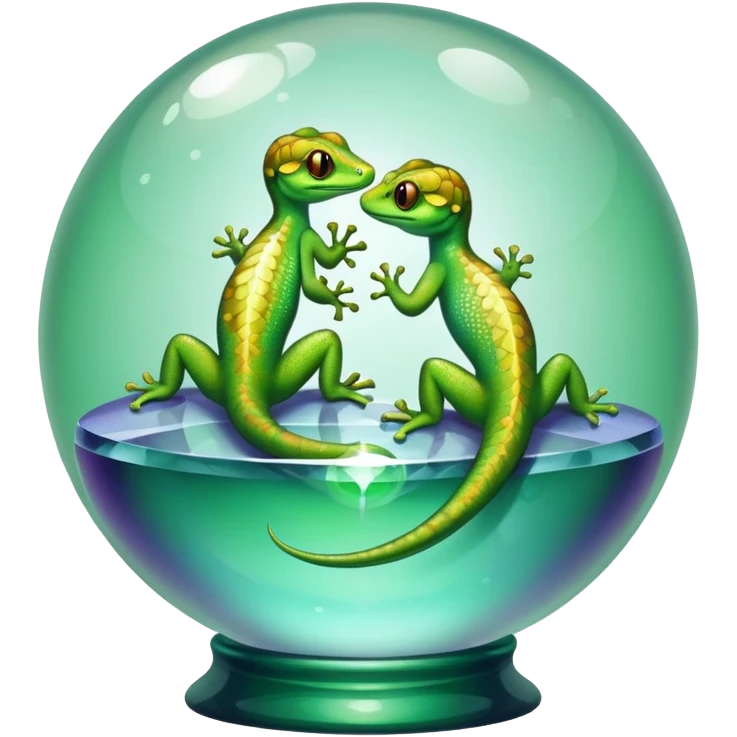 gecko with two heads on a crystal ball emoji