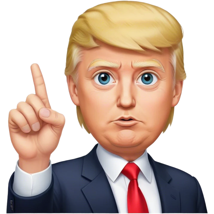 Super realistic Donald Trump pointing index finger up, realistic eyes emoji