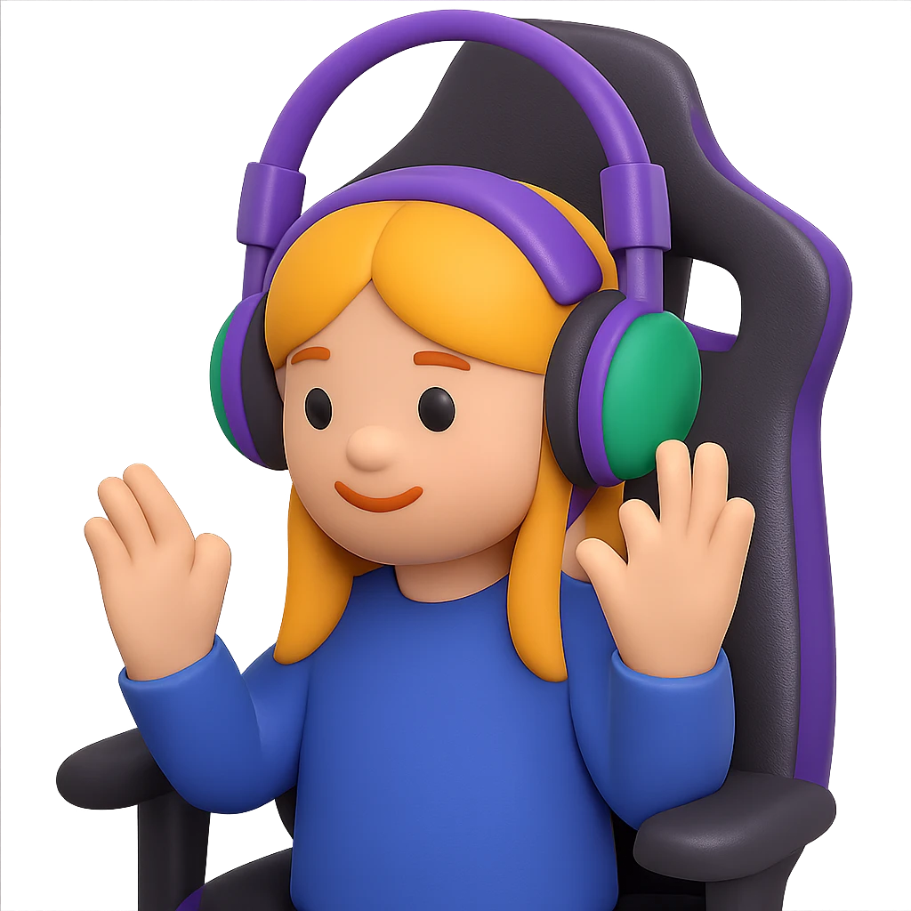 Make the streamer a female with headphones and a gaming chair in 3D emoji style (Microsoft style 3D fluent emojis). Remove the background. emoji